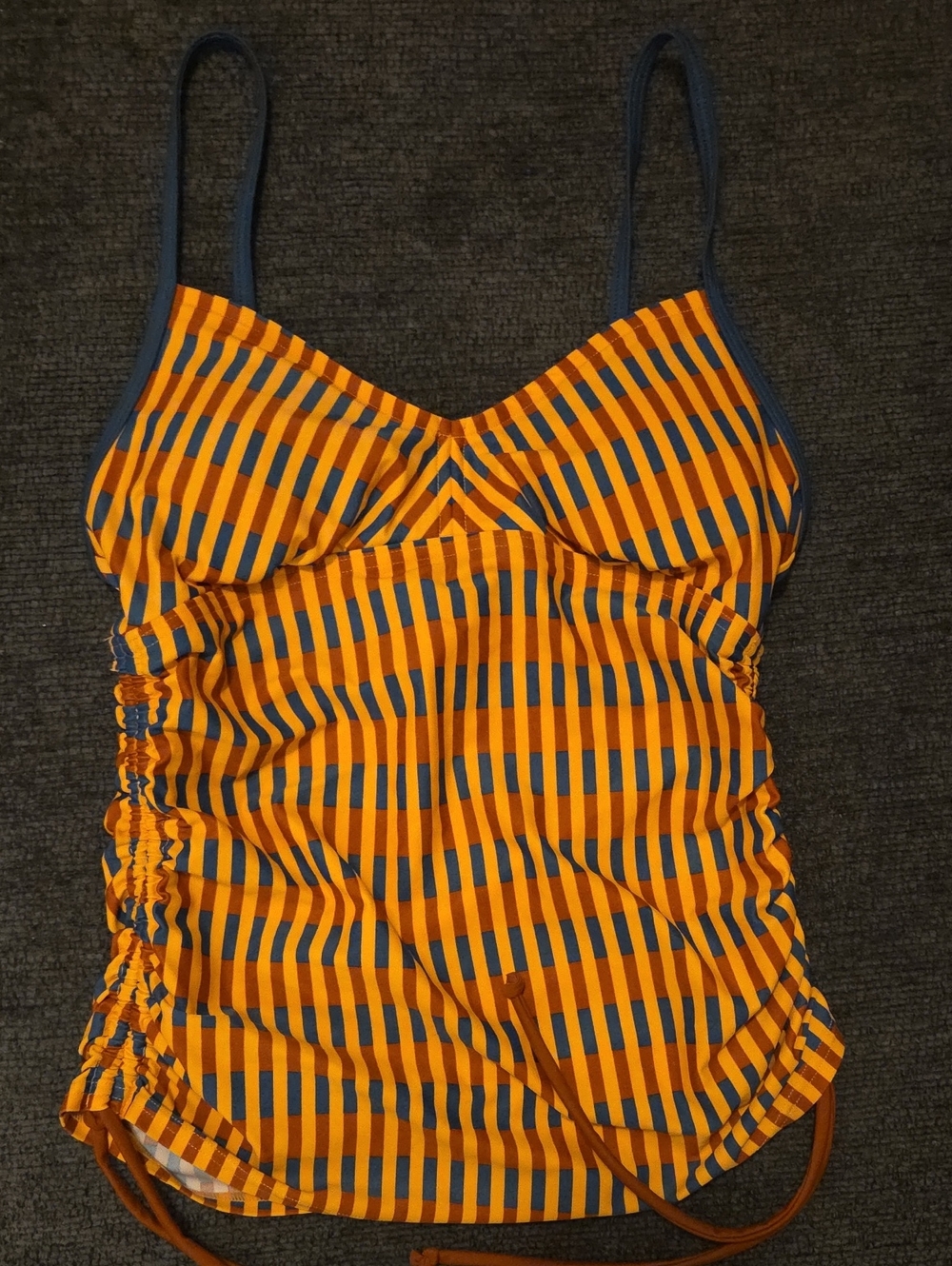 Prana Womens Striped Tankini Top in Orange and Navy. Size XS